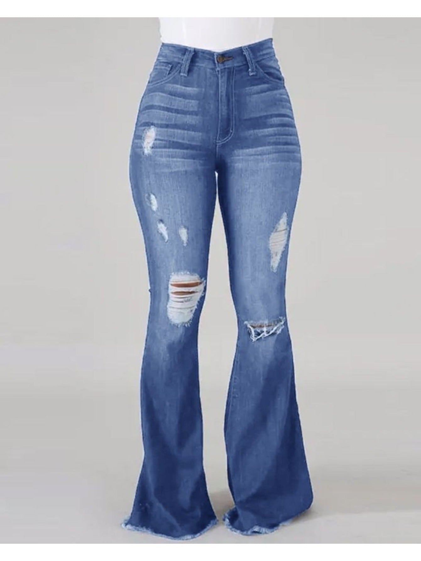 Jean évasé taille haute – Jean denim moulant déchiré extensible
