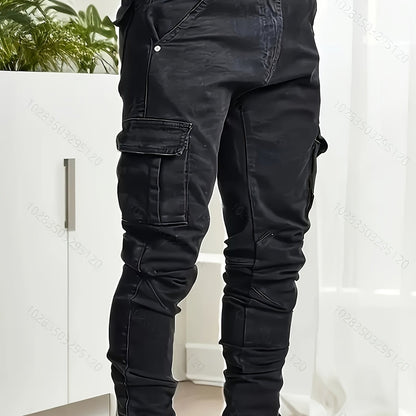 Men's Black Slim-Fit Stretch Jeans – Workwear-Inspired All-Season Denim