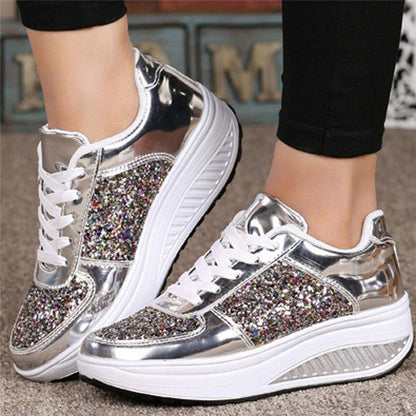 Loom & Soul™ Sequin Women’s High-Top Sneakers – Canvas & Leather Vulcanized Shoes with Rear Strap