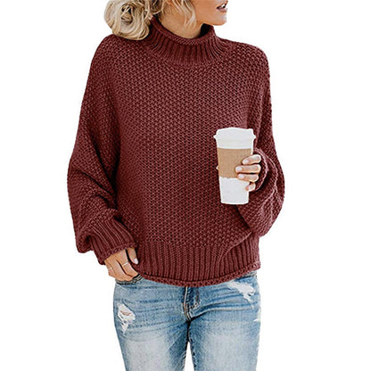 Loom & Soul™ Women’s Solid Turtleneck Sweater – Winter Knitted Long-Sleeve Pullover