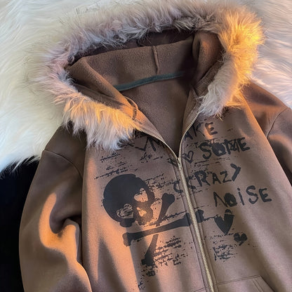 Men’s Y2K Printed Beanie Hoodie – Directional Streetwear Pullover