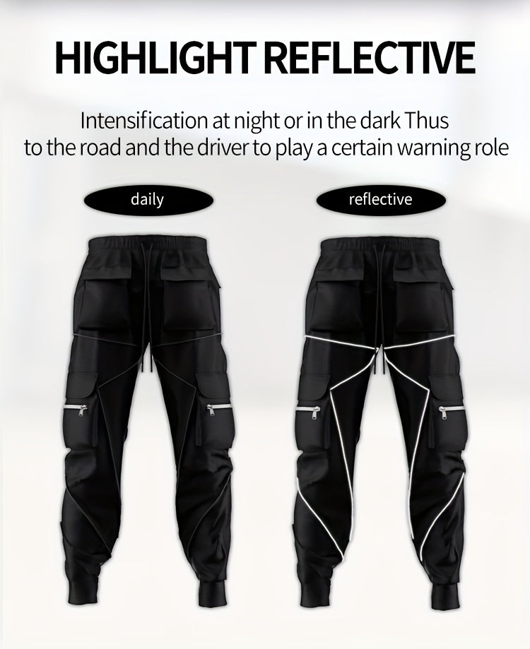 Men’s Reflective Cargo Pants – Loose-Fit Multi-Pocket Sports Trousers