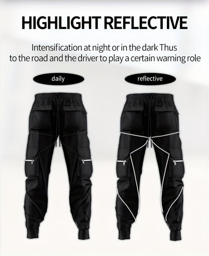 Men’s Reflective Cargo Pants – Loose-Fit Multi-Pocket Sports Trousers