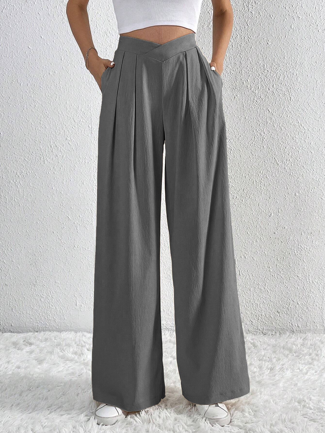 Loom & Soul™ Pleated Wide-Leg Pants – Women’s Solid Color Loose Trousers for Effortless Summer Style