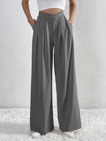 Loom & Soul™ Pleated Wide-Leg Pants – Women’s Solid Color Loose Trousers for Effortless Summer Style