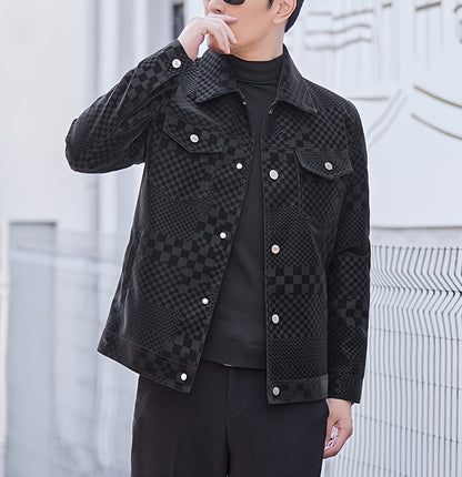 Men’s Checkered PU Coat – Black & Brown Houndstooth Street Jacket