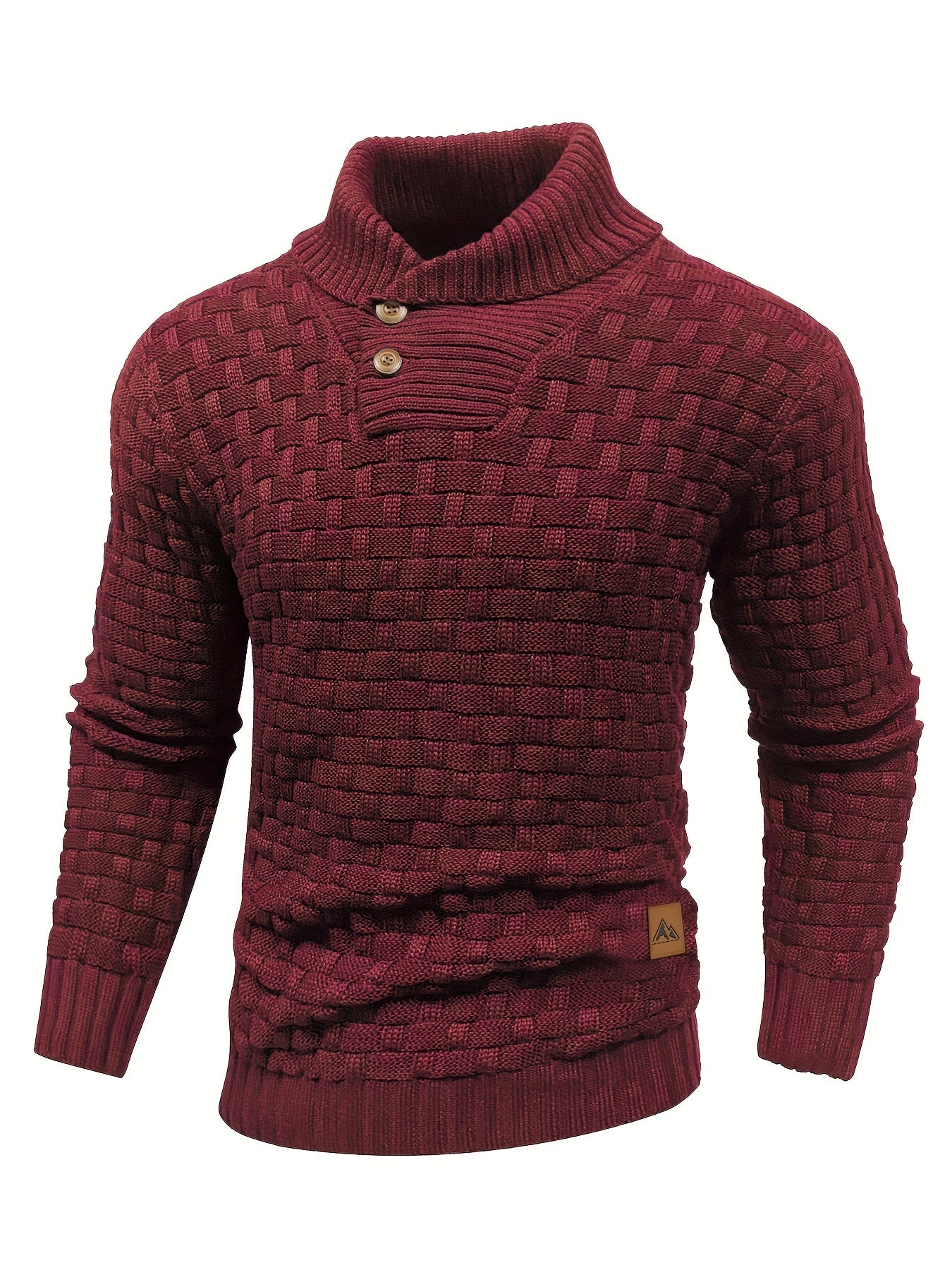 Men’s Waffle Knit Sweater – High Stretch Pullover with Lapel Collar
