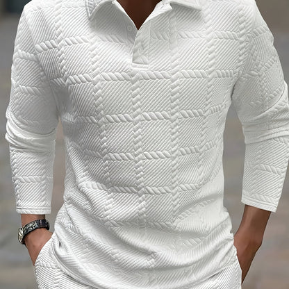 Men’s Knitted Polo Shirt – Geometric Jacquard Short Sleeve Top