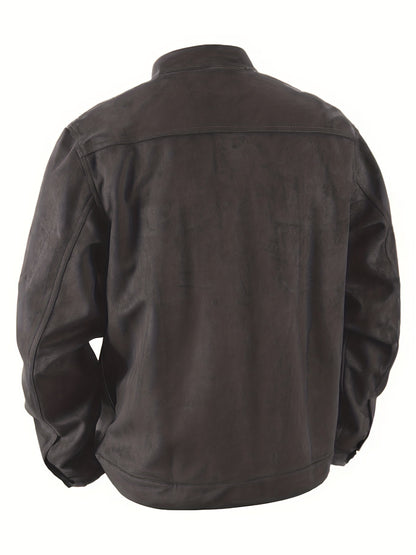 Chaqueta de ante sintético para hombre – Abrigo informal con cuello alto y botones