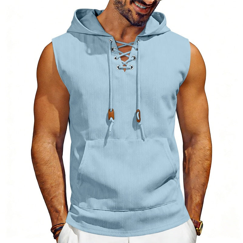 Men’s Jacquard Sleeveless Hoodie – Textured Streetwear Vest