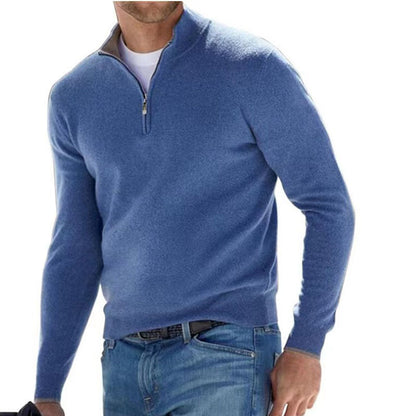 Pull col V zippé pour homme – Pull d'automne décontracté effet cachemire