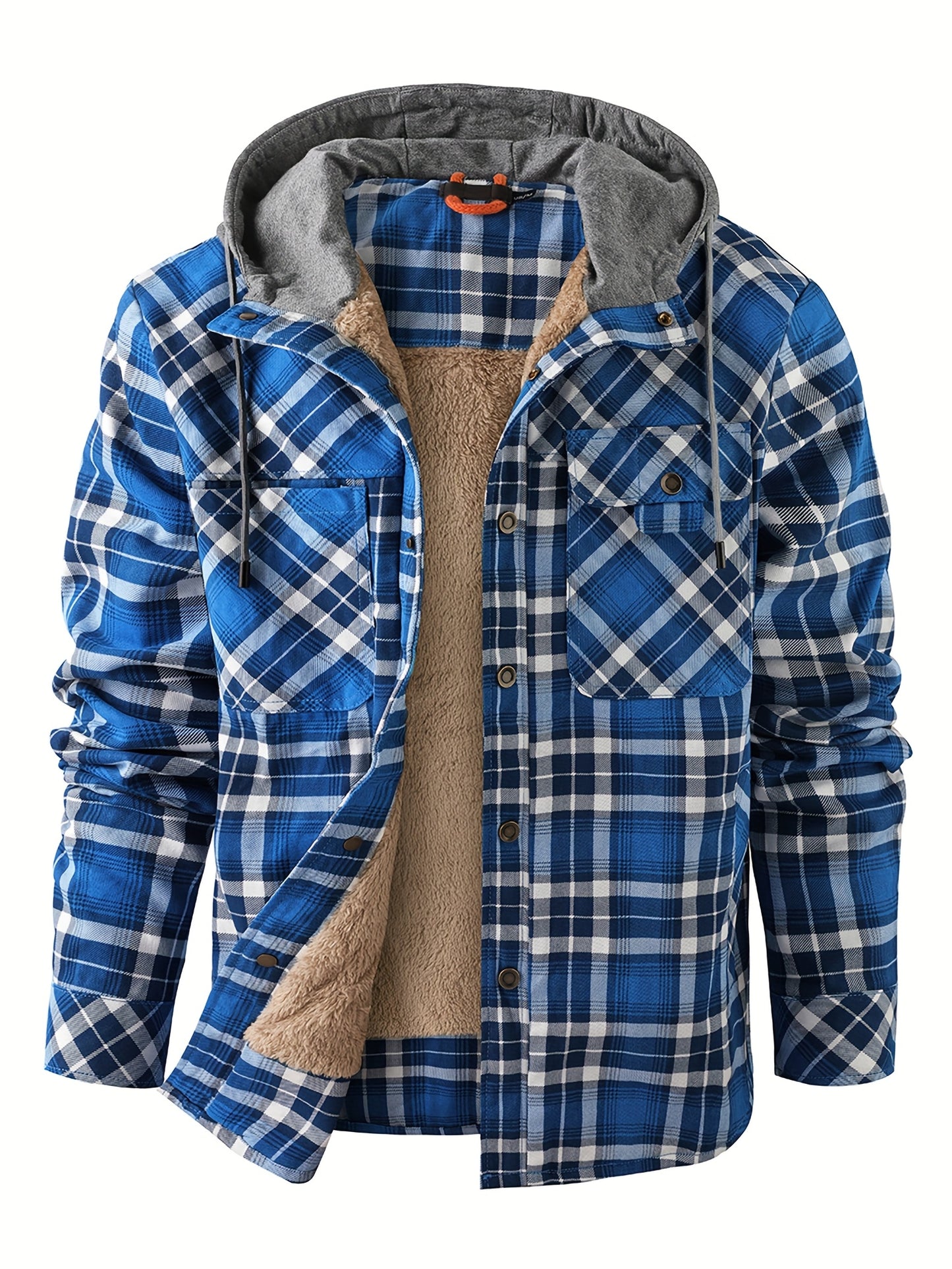 Men’s Plaid Flannel Hooded Jacket – Asymmetrical Button Tartan Coat