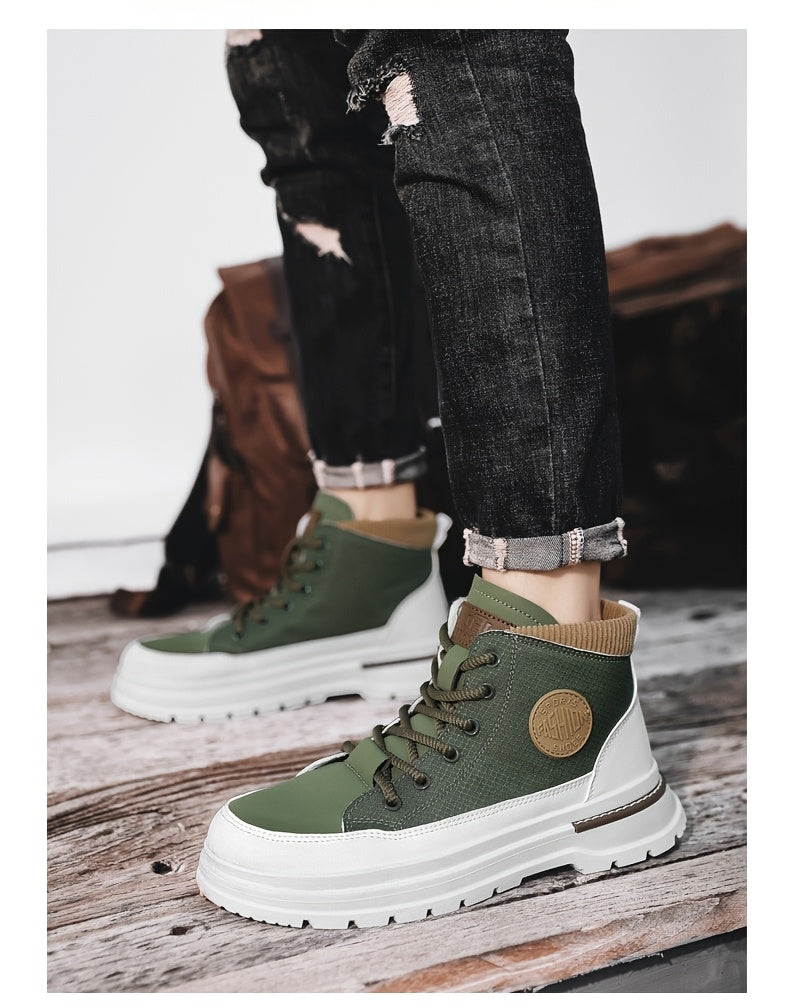 Men’s Green & White High-Top Sneakers – Lace-Up Streetwear Boots