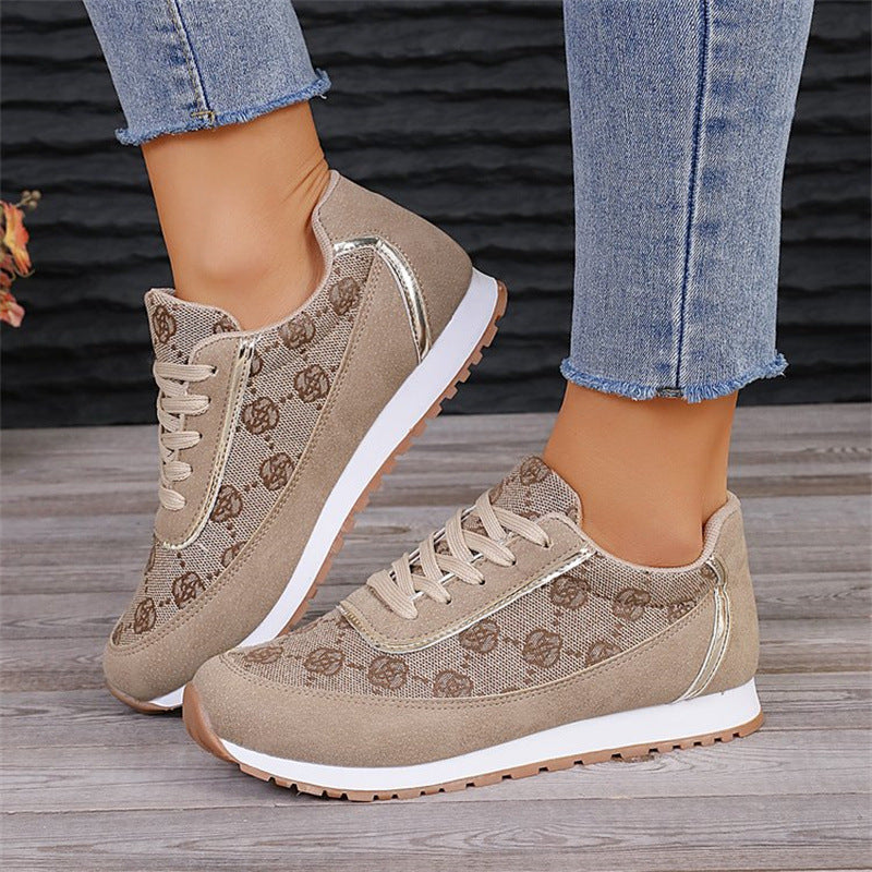 Loom & Soul Women’s Flower Print Lace-Up Sneakers – Casual Lightweight PU Walking & Running Shoes