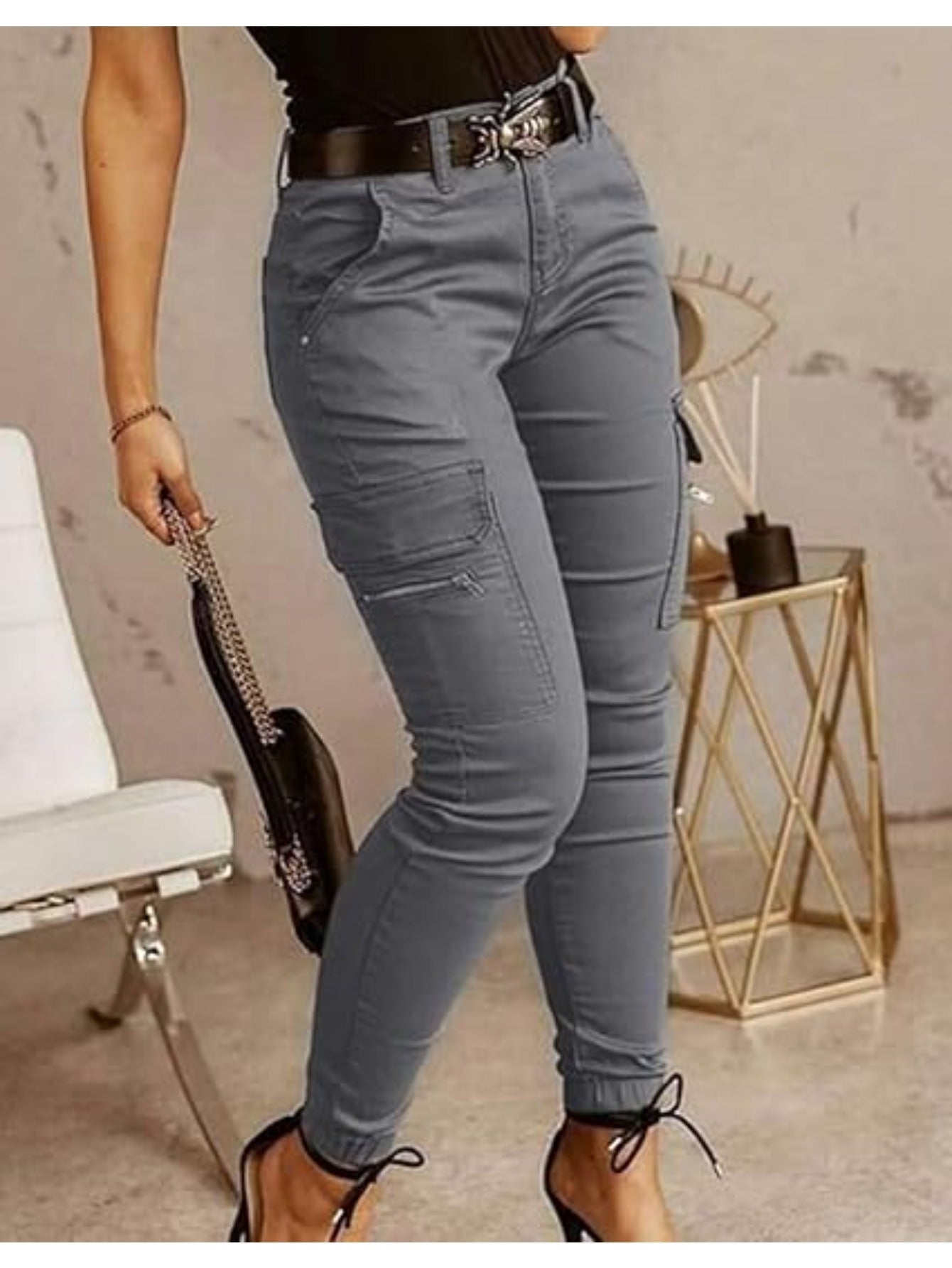 Jean Jogger Cargo Skinny Femme – Pantalon Slim Stretch Utilitaires