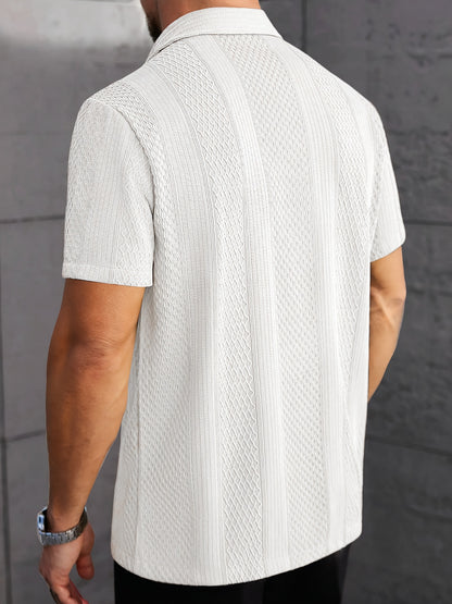 Men’s Jacquard Knit Short Sleeve Shirt – Relaxed Summer Button-Up