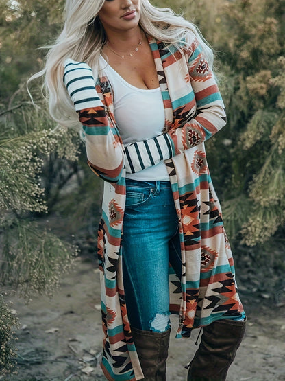 Southwestern Aztec Print Cardigan – Women’s Turquoise & Red Knit Jacket