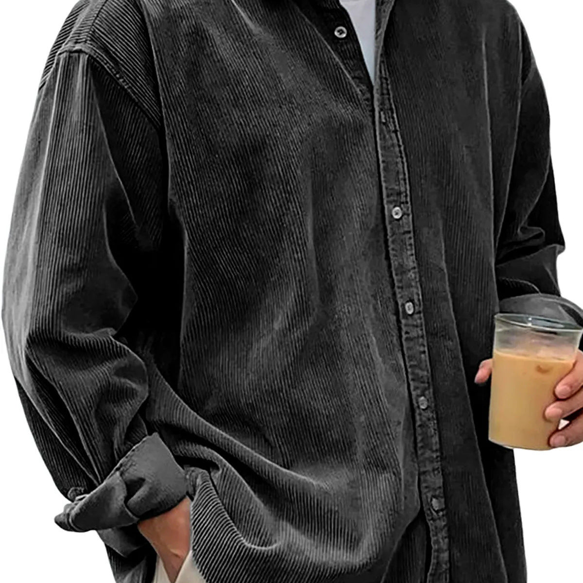 Veste-chemise en velours côtelé pour homme – Manteau décontracté coupe ample pour l'automne