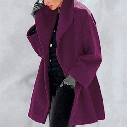 Abrigo suelto de lana para mujer – Chaqueta de invierno casual con cuello redondo