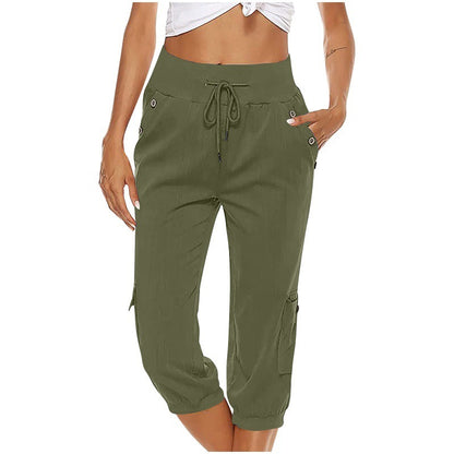 Loom & Soul™ Women’s Cropped Cargo Pants – Cotton Linen Blend with Pockets for Effortless Everyday Style