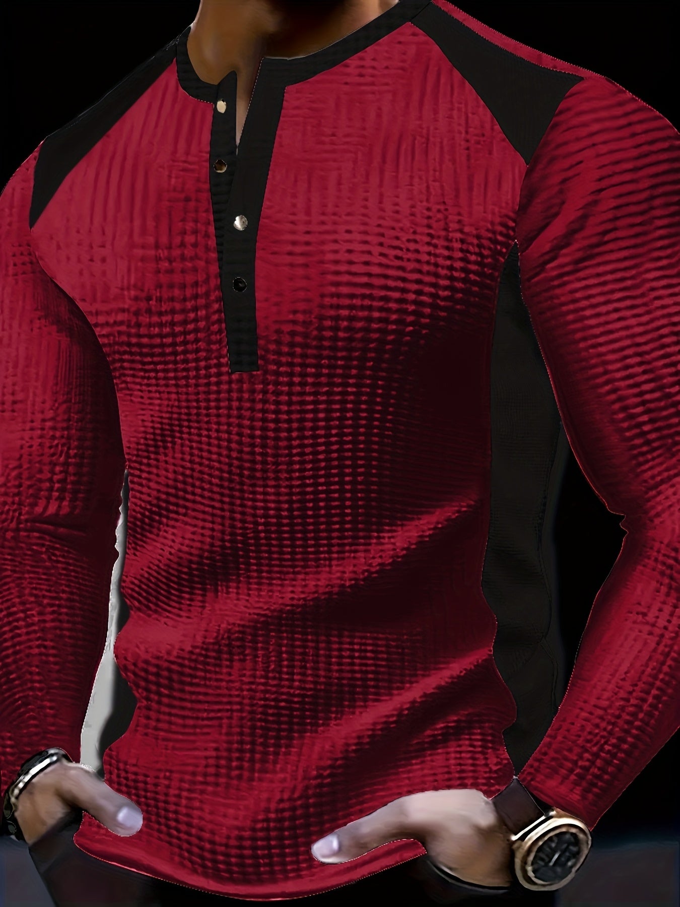 Men’s Waffle Henley Shirt – White & Black All-Season Button Top