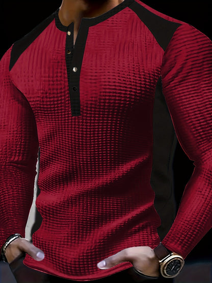 Men’s Waffle Henley Shirt – White & Black All-Season Button Top