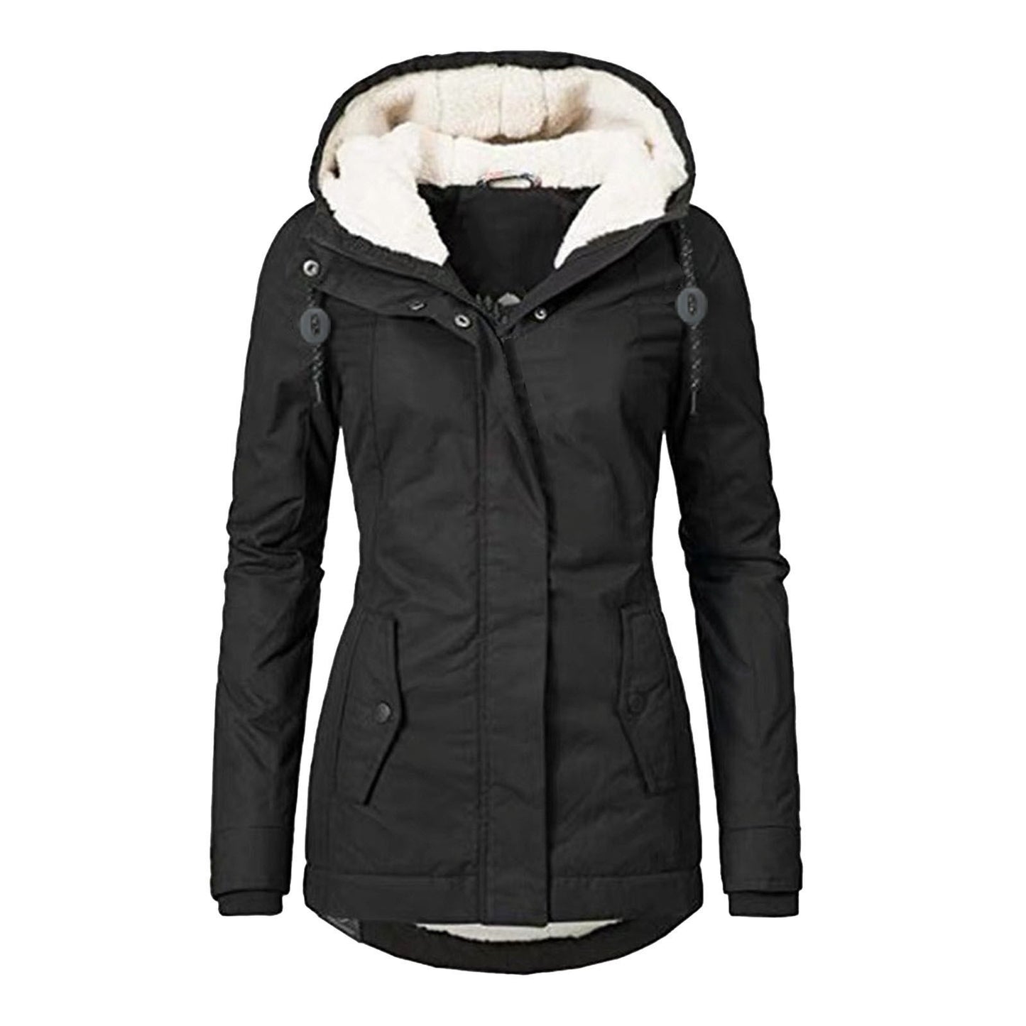 Loom & Soul™ Cozy Fleece Hooded Jacket – Women’s Warm Zip-Up Winter Coat with Pockets & Faux Fur Lining