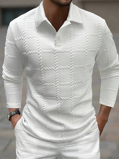 Men’s Knitted Polo Shirt – Geometric Jacquard Short Sleeve Top