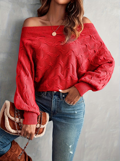 Women’s Off-Shoulder Batwing Sweater – Relaxed All-Season Knit