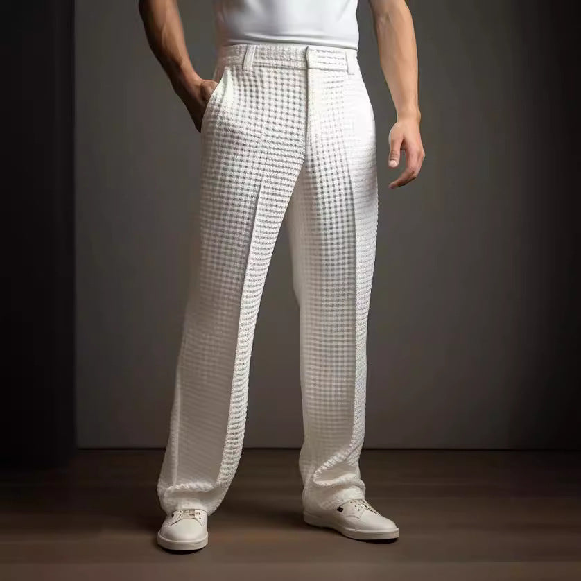 Pantalon de costume droit gaufré pour homme – Pantalon décontracté et d'affaires toutes saisons