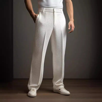 Pantalon de costume droit gaufré pour homme – Pantalon décontracté et d'affaires toutes saisons