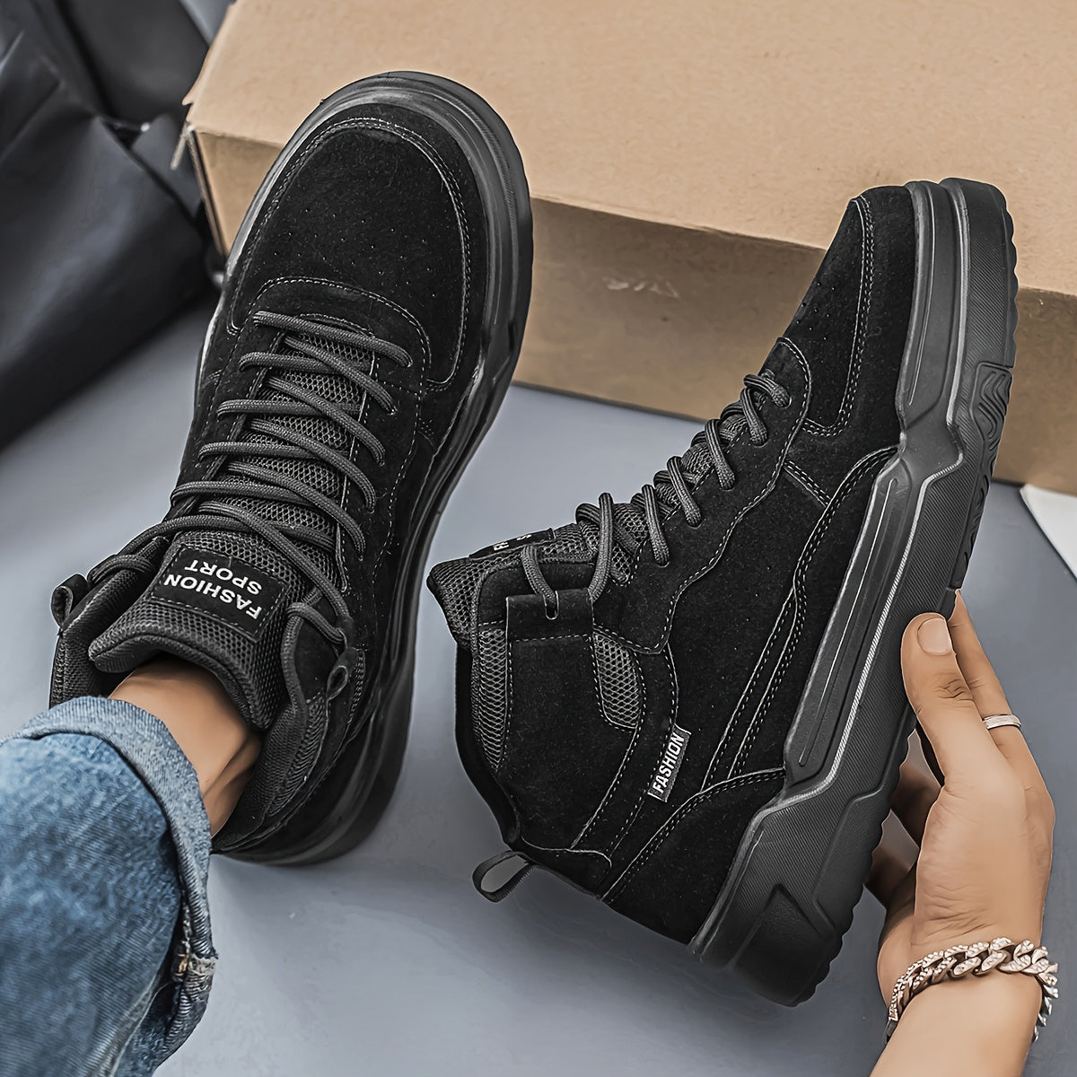 Baskets montantes homme – Chaussures de sport urbaines à lacets