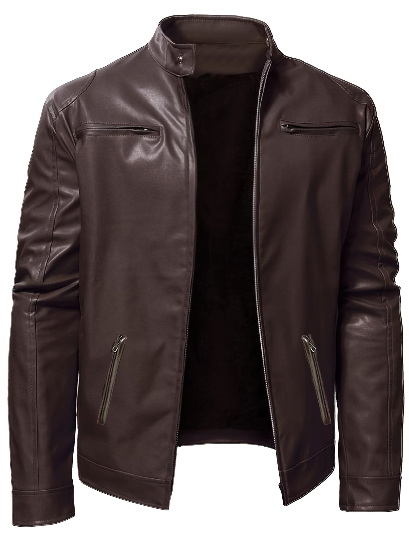 Men’s Windproof PU Jacket – Stand Collar Motorcycle Street Coat