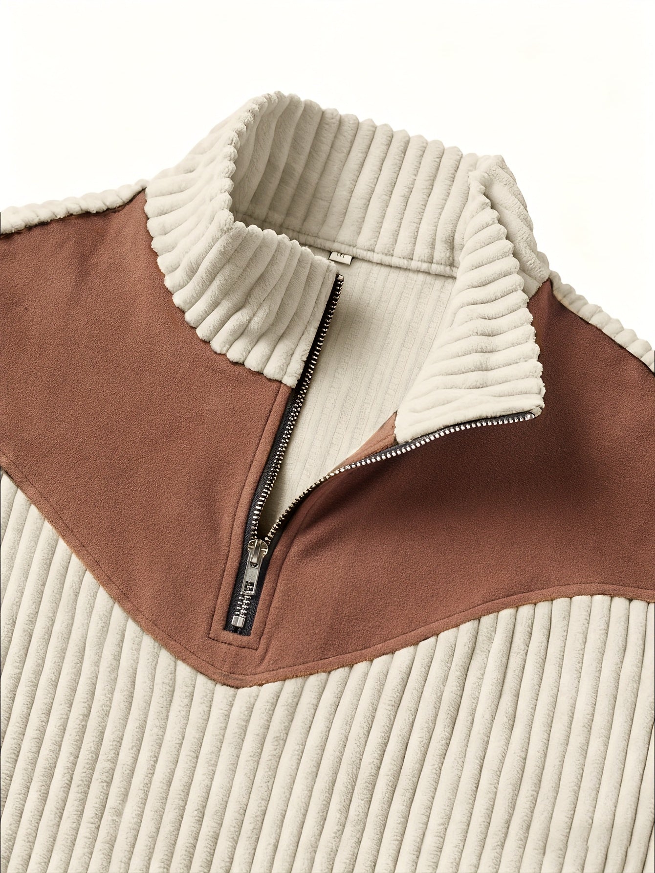 Men’s Stand Collar Half-Zip Pullover – Warm Ribbed Retro Sweatshirt