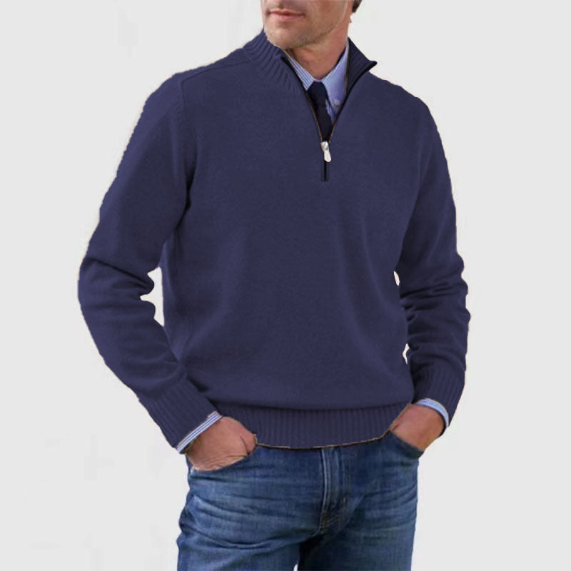 Loom & Soul™ Men’s Stand Collar Sweater – Slim-Fit Winter Knit Pullover with Zipper Neck