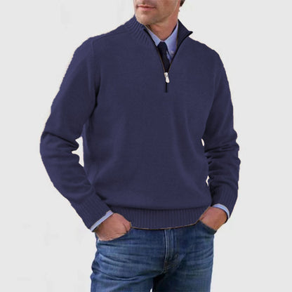 Loom & Soul™ Men’s Stand Collar Sweater – Slim-Fit Winter Knit Pullover with Zipper Neck