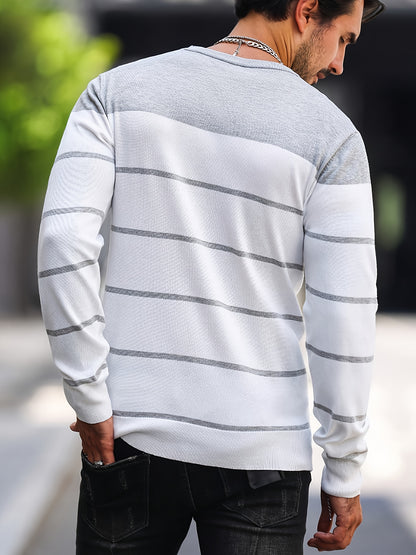Pull tricoté rayé bleu marine pour homme – Col rond décontracté
