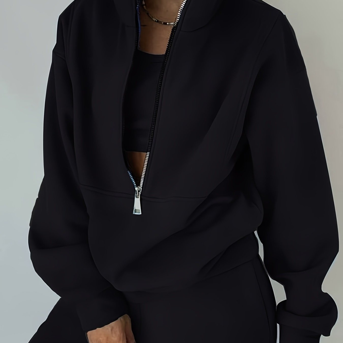 Plus Size Women’s Fleece Set – Zip-Up Hoodie & Pants Streetwear Outfit