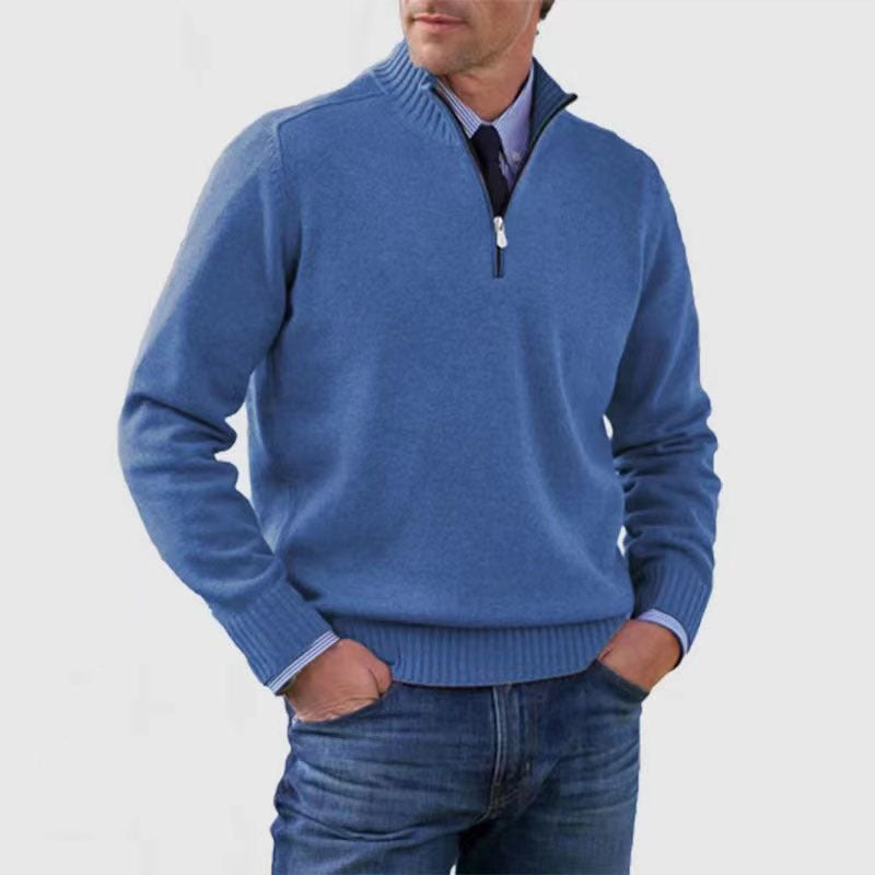 Loom & Soul™ Men’s Stand Collar Sweater – Slim-Fit Winter Knit Pullover with Zipper Neck