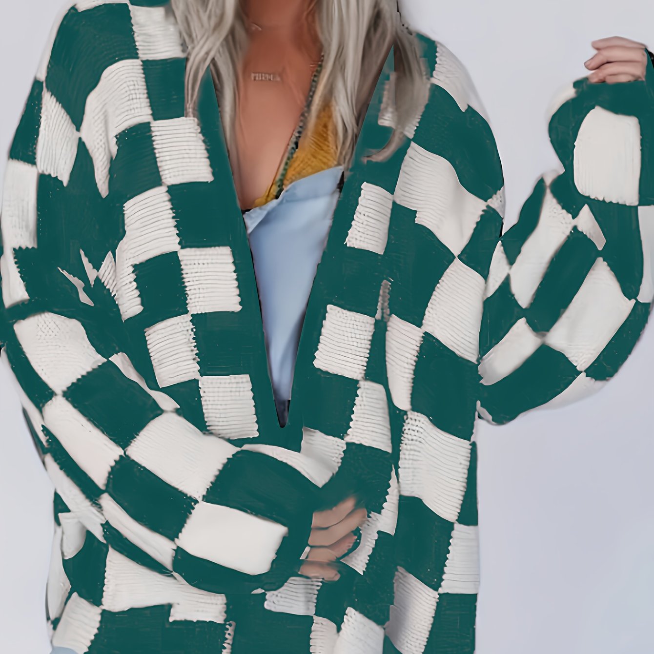 Red & White Gingham Cardigan – Women’s Cozy Fall/Winter Knit Sweater