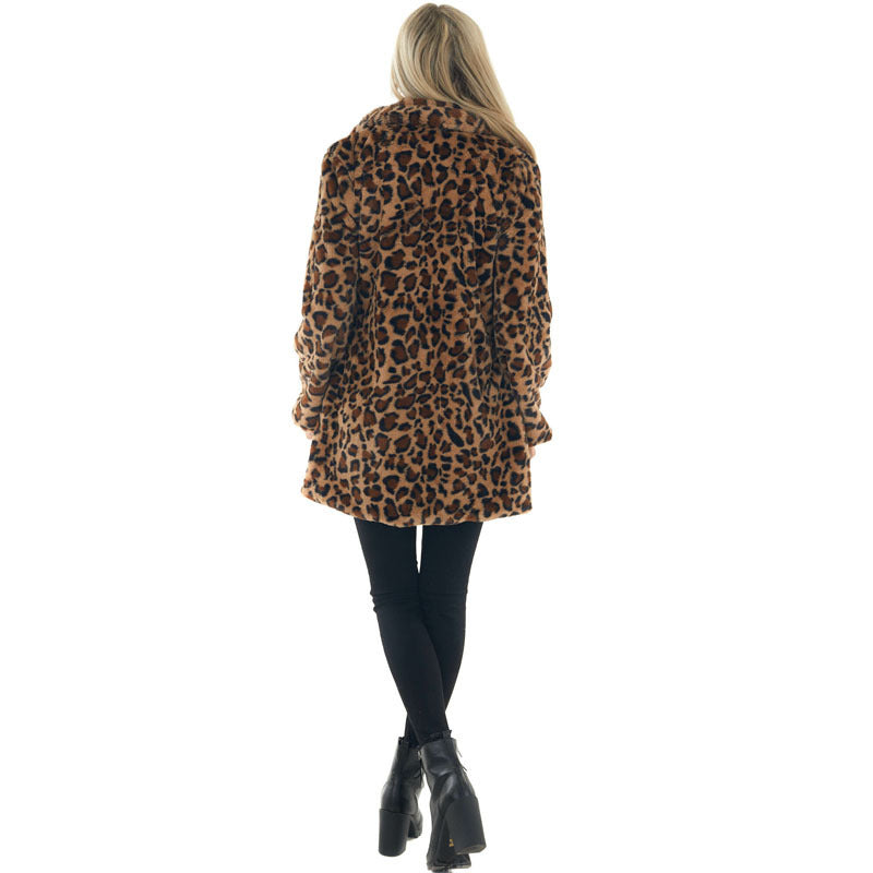 Chaqueta de felpa de leopardo para mujer – Abrigo de corte holgado