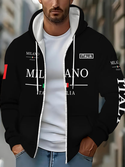 Loom & Soul Men’s Italian Stripe Zip Hoodie – Lightweight Fall Sweatshirt