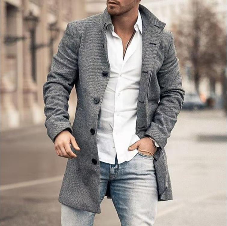 Gabardina de lana estampada para hombre – Manga larga, estilo europeo