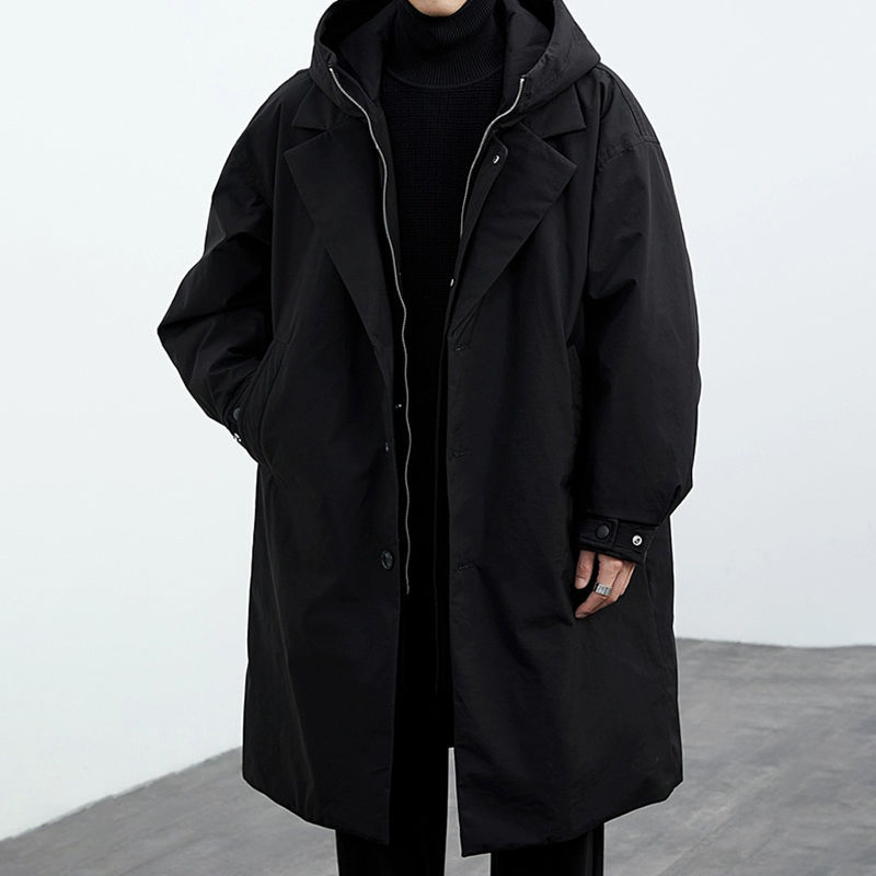 Trench-coat à capuche deux-en-un en fausse fourrure pour homme – Coupe mi-longue et chaude