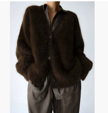 Loom & Soul™ Women’s Loose V-Neck Cardigan – Long Sleeve Knitted Button Sweater Top