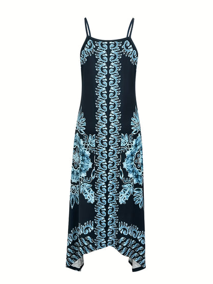 Bohemian Floral Maxi Dress – V-Neck Spaghetti Strap Summer Dress