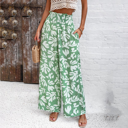 Loom & Soul™ Elegant Printed Trousers – Women’s High-Waist Loose Straight Pants for Summer & Beachwear