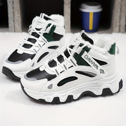 Women’s Cozy Fleece Snow Boots – White & Blue Non-Slip Thick Sole Winter Shoes