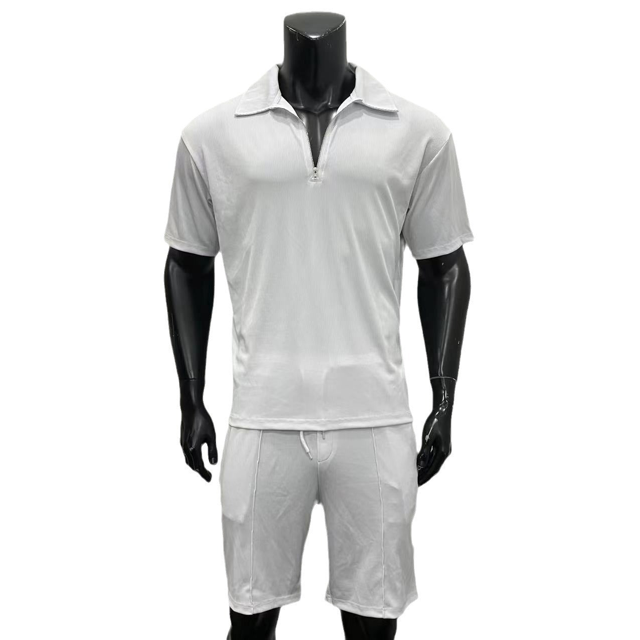 Loom & Soul™ Men’s Zipper Polo & Shorts Set – Summer Casual 2-Piece Outfit