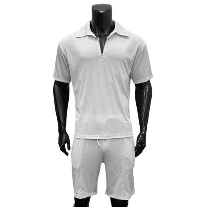 Loom & Soul™ Men’s Zipper Polo & Shorts Set – Summer Casual 2-Piece Outfit